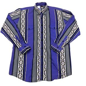 Vintage Karman Western Shirt Men Large Purple Aztec 90s Sawtooth Brushpopper